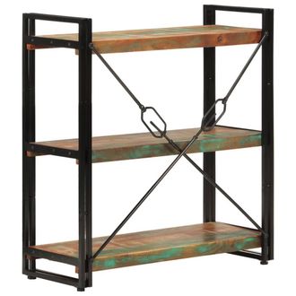 Berkfield Home Decorative 3-Tier Bookcase 77x30x80 cm Solid Wood Reclaimed & Iron | Size: 77 x 30 x 80 cm