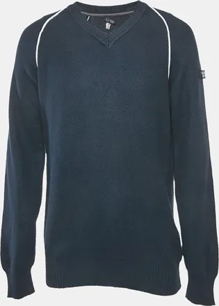 Armani Navy Blue Cotton Knit V-Neck Jumper