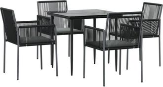 vidaXL Set Comedor Jard&iacute;n 5 Pzas Y Cojines Acero Rat&aacute;n Sint&eacute;tico Negro Vidaxl