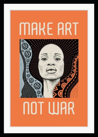 Queence Bild »MAKE ART NOT WAR« Figuren Frau Kunst Peace-Zeichen Schriftzug Sprüche & Texte HD Premium Poster-Druck inkl. Holzrahmen