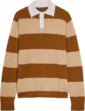 Begg x Co Striped Cashmere Polo Jumper - Brown - XL