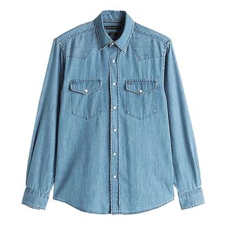Tommy Hilfiger Lichtblauwe Denim Western Overhemd - Heren - Spijkeroverhemden - Blauw - 2XL - Denim - Overhemden