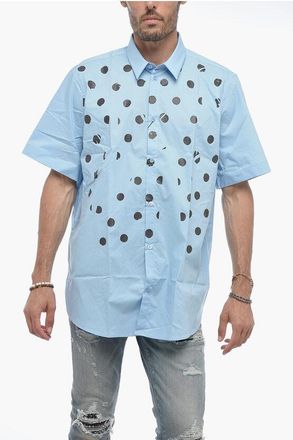 Raf Simons Camicia a Manica Corta a Pois con Collo Italiano taglia 52