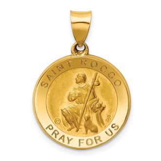 Diamond2Deal 14k Yellow Gold Polished Satin St. Rocco Hollow Medal Pendant