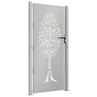 Berkfield Home Beautiful Garden Gate 105x180 cm Corten Steel Tree Design in Brown