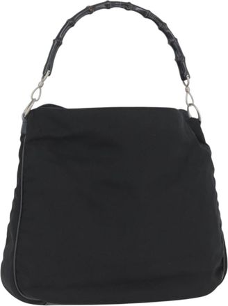 Gucci Vintage Bamboo Handle Bag Nylon Black Nylon Handbag (Pre-Owned)