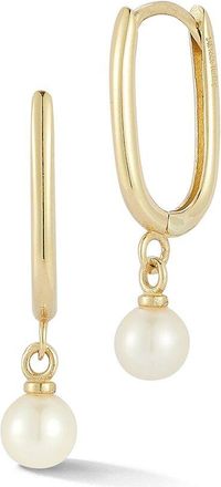 Ember Fine Jewelry 14K 4Mm Pearl Oval Huggie Hoop Earrings