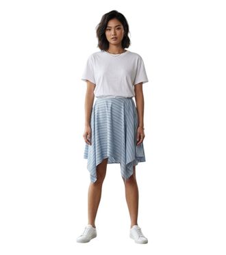 Iro Light Blue Stripes Knee Length Skirt