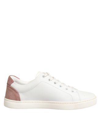 Dolce & Gabbana White Pink Leather Low Top Sneakers Womens Shoes