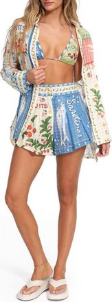 Agua Bendita Nalia Cotton Cover-Up Shorts in White/blue at Nordstrom, Size Medium