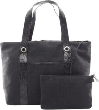 Bulgari Pre-owned Logo Mania Canvas Leather Tote Bag - Dames - Vintage Schoudertas - Zwart - ONE Size - Leer - Vintage