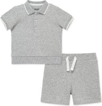 Little Me Kids Rib Polo & Shorts Set in Grey at Nordstrom, Size 3T