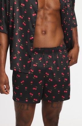 Savage x Fenty Savage X Satin Boxers in Black Caviar Cherry On Top at Nordstrom, Size Xxx-Large