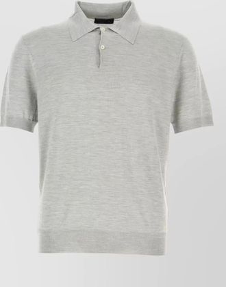 Prada silk knit polo shirt ribbed cuffs hem