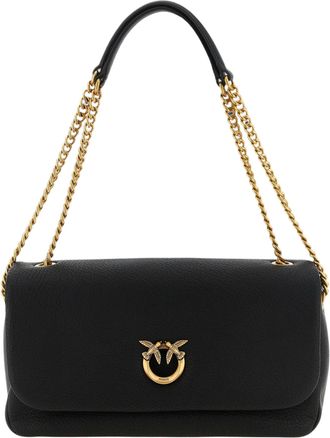 Pinko Rectangular Pebbled Leather Shoulder Bag With Gold-Tone Chain