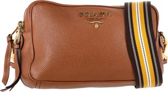 Prada Pre-owned Womens Medium Vitello Phenix Double Zip Camera Bag in Brown Leather - Mocha - One Size