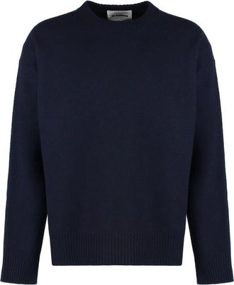 Jil Sander Wollen trui met ronde hals - Heren - Ronde hals truien - Blauw - M - Wol - Truien & Vesten
