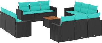 vidaXL Set De Sof&aacute;s De Jard&iacute;n Y Cojines 13 Pzas Rat&aacute;n Sint&eacute;tico Negro Vidaxl