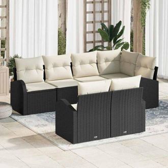 vidaXL Vidaxl - Conjunto De Sof&aacute; De Jard&iacute;n 7 Pcs Negro, Blanco Polirat&aacute;n
