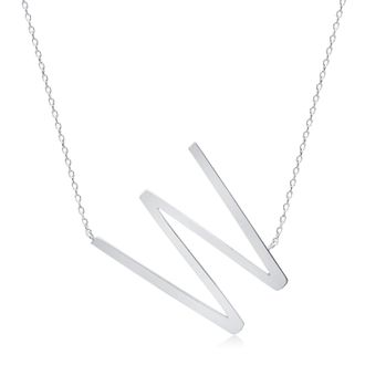 MAX + STONE Sterling Silver Large Sideways Block Letter Initial with Extendable Cable Chain, 16 to 18 inches