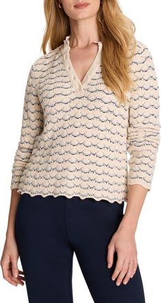 Nic+Zoe Scalloped Tuck Stitch Cotton Crop Sweater in Cream Multi at Nordstrom, Size Xx-Large
