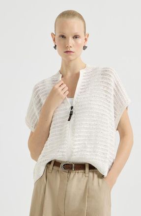 Brunello Cucinelli Cardigan with openwork stripes in White at Nordstrom, Size Xx-Small Eu