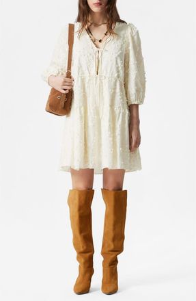 & Other Stories Embroidered Puff Sleeve Cotton Mini Sundress in Cream Dusty Light at Nordstrom, Size 8