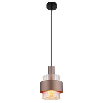 Netlighting Milley Slim Pendant Ceiling Light Matt Black Amber Glass Shade 1x E27 in Brown