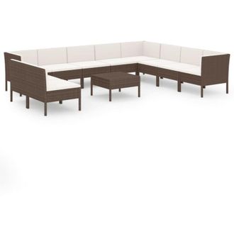 vidaXL 11 Pcs Garden Lounge Set Con Coj&iacute;n Mimbre Pe Brown