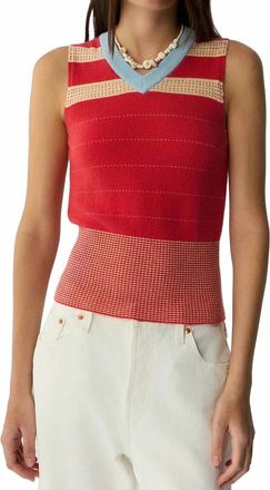 Guest In Residence Collegiate Stripe Sleeveless Vest In Scarlet Combo