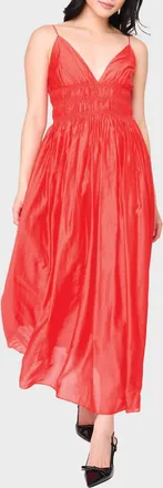 Moon River Sleeveless V-Neck Shirred Midi Dress