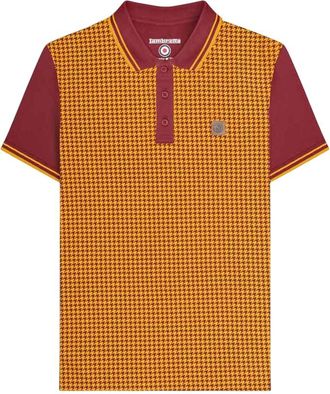 Lambretta Heren Houndstooth Polo Shirt (Bordeaux/Geel)