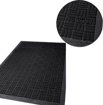 OEM Felpudo Dom&eacute;stico A Rayas Fabricado En Fibra De Polipropileno, Color Negro