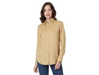 Lauren Ralph Lauren Petite Linen Roll Tab-Sleeve Shirt Womens Clothing Birch Tan : PXS