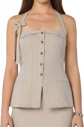 Astr Cithara Longline Halter Vest Top In Tan Checker