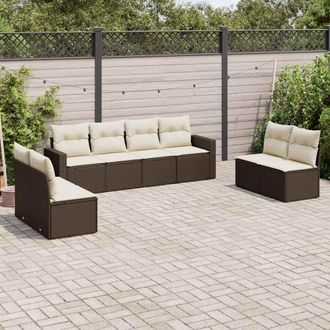 vidaXL Set Sof&aacute;s De Jard&iacute;n 8 Piezas Y Cojines Rat&aacute;n Sint&eacute;tico Marr&oacute;n Vidaxl