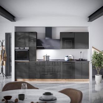 Vicco Mueble De Cocina Fame-line, Antracita Alto Brillo/roble Dorado, 310 Cm, Et Antracita, Vicco