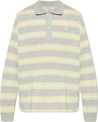 Ami Polo Shirt met Lange Mouwen - Heren - Polos - Grijs - L - Katoen - Tops