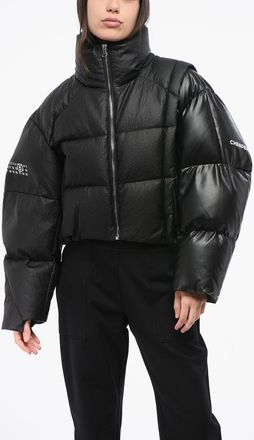 Maison Margiela MM6 Quilted Cropped Down Jacket with Faux Leather Detail Maison Margiela
