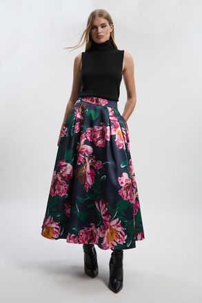 Karen Millen Womens Petite Romantic Floral Print Prom Woven Maxi Dress - Navy - Size 10 UK