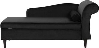 Beliani Beliani - Chaise Longue Tapizado En Terciopelo Negro Con Almacenamiento Versi&oacute;n Derecha Luiro