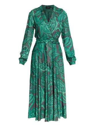 Etro paisley-print tie-waist midi day dress - women - Viscose - 40 - Green