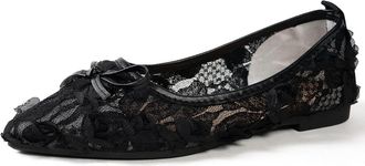 Generic Womens Pointed Toe Ballet Flats Mesh Flowers Decor Soft Sole Lightweight Comfort Elegant Shoes for Casual and Party (Black,7.5)