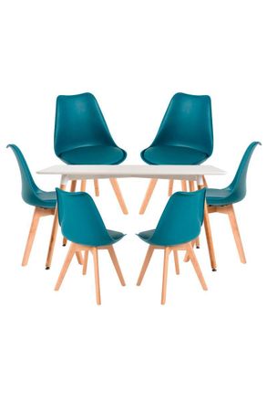 Regalos Miguel Regalos Miguel - Conjuntos De Mesa Y Sillas - Conjunto Mesa Tower Rectangular 120 X 80 Cm Blanca Y Pack 6 Sillas Synk Basic - Verde Azulado