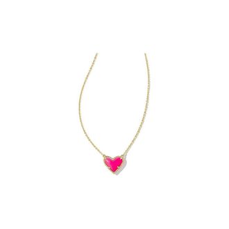 Kendra Scott Ari Heart Short Pendant Necklace Gold Neon Pink Magnesite