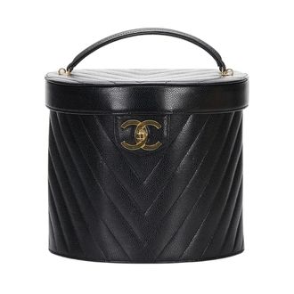Chanel Pre-owned Chevron Leather Vanity Case - Dames - Pre-owned - Zwart - Maat: ONE Size Leer