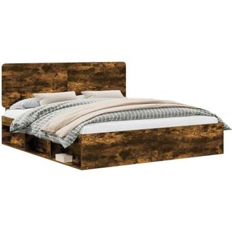 vidaXL Estructura De Cama Con Cabecera Roble Ahumado 200 X 200 Cm Vidaxl