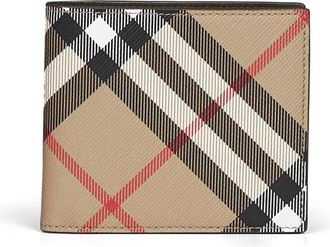 Burberry Check Bifold Portemonnee - Heren - Portefeuilles - Beige - ONE Size - Katoen - Accessoires