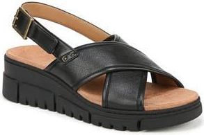 Vionic Uptown Sonoma Slingback Platform Wedge Sandal in Black Leather at Nordstrom Rack, Size 9.5