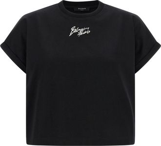 Balmain Cropped T Shirt Nero-Donna